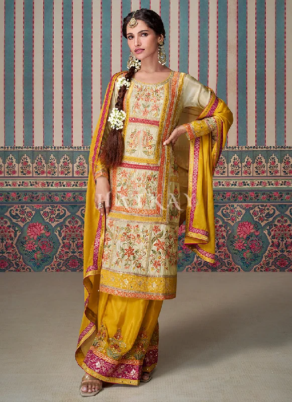 Flash Deals Cream And Yellow Pakistani Palazzo Suit