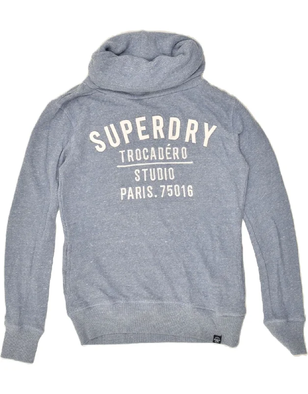 SUPERDRY Womens Paris Graphic Roll Neck Sweatshirt Jumper UK 10 Small Blue