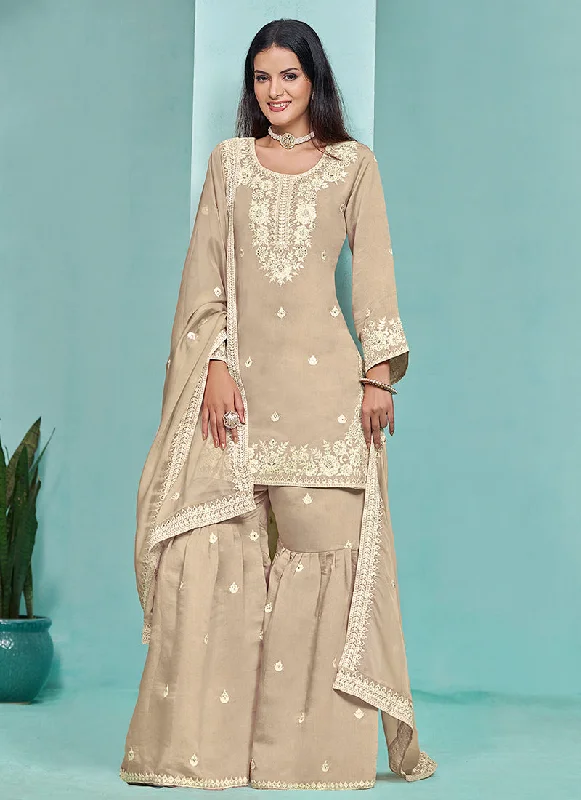 Warehouse Sale Beige Designer Embroidery Wedding Gharara Suit