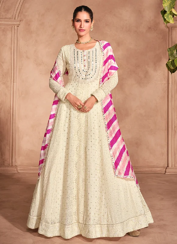 Don't Wait Off White Chikankari Embroidery Festive Anarkali Dress
