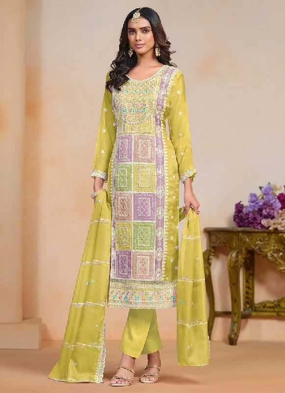 Grand Opening Sale Lime Yellow Multi Embroidery Festival Salwar Suit