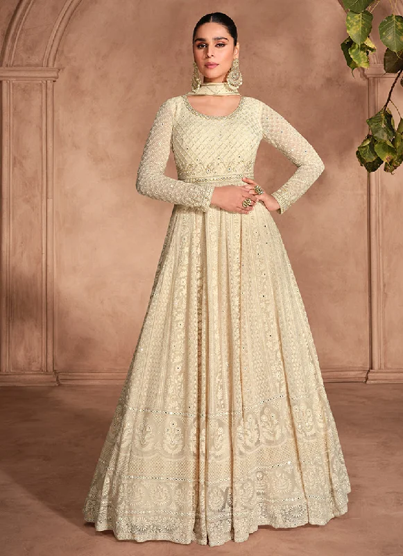 Exclusive Savings Cream White Chikankari Embroidery Festive Anarkali Dress
