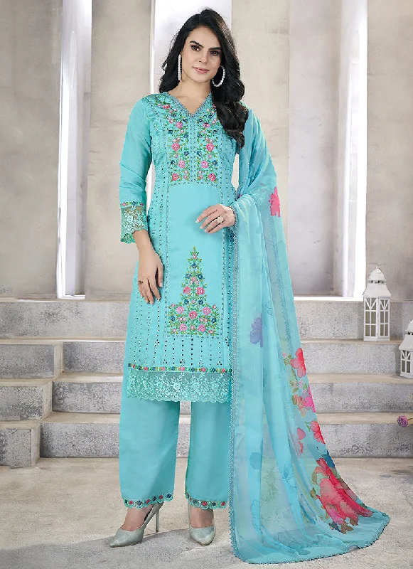 Limited Stock Sky Blue Multi Embroidery Chikankari Pakistani Salwar Kameez