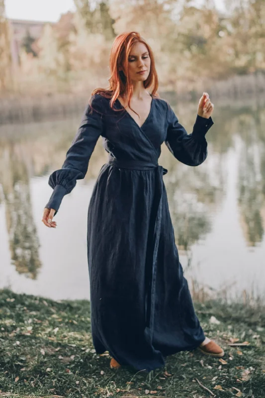 Epic Deals Wrap Linen Dress with Tie Waist