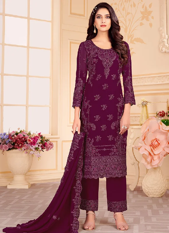 Savings Event Magenta Georgette Embroidered Eid Salwar Kameez