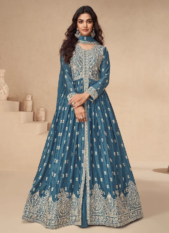 Unbeatable Prices Royal Blue Embroidered Slit Style Anarkali Lehenga