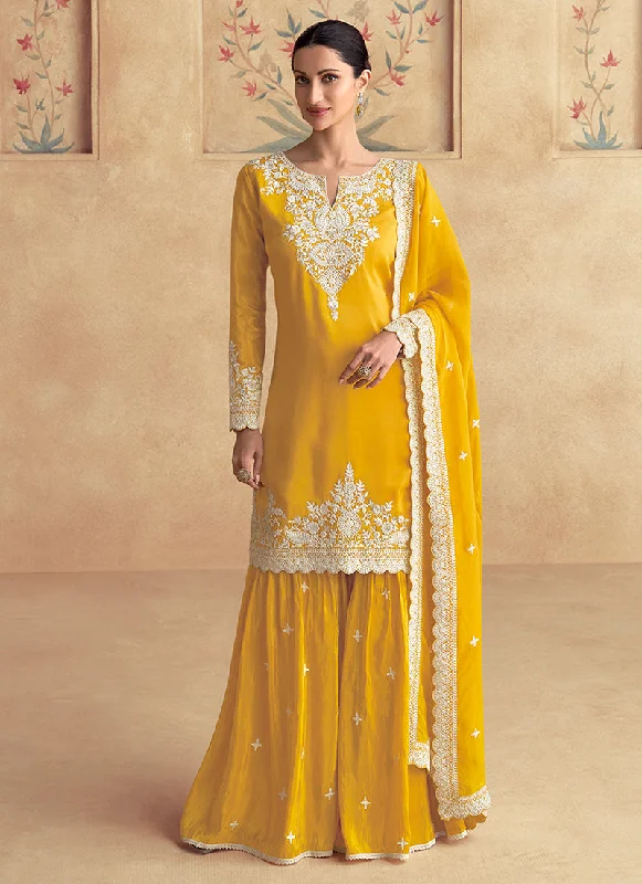Time-Limited Offer Yellow Designer Embroidery Gharara Suit
