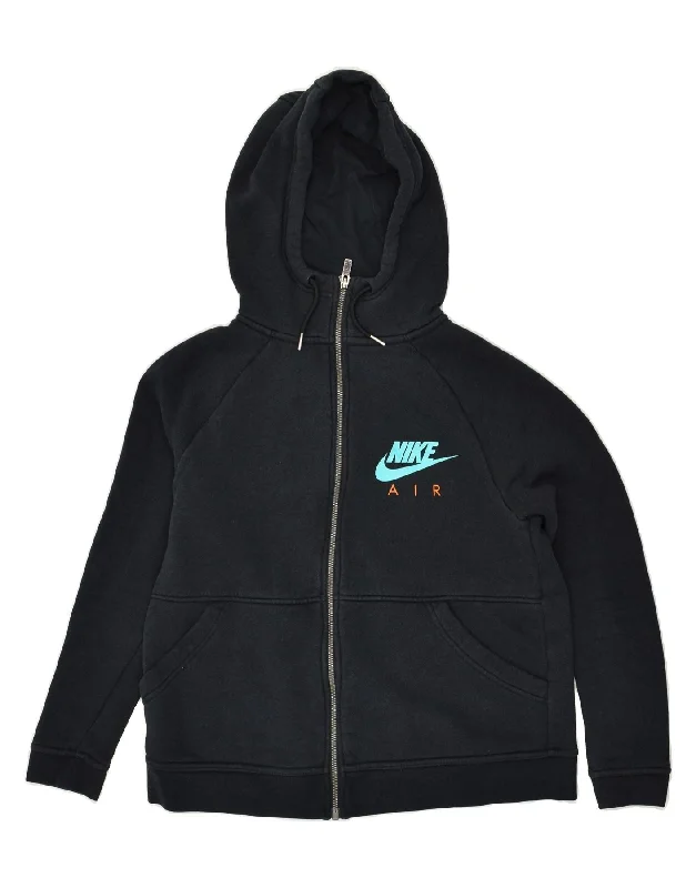 NIKE Womens Loose Fit Graphic Zip Hoodie Sweater UK 10 Small Black Cotton