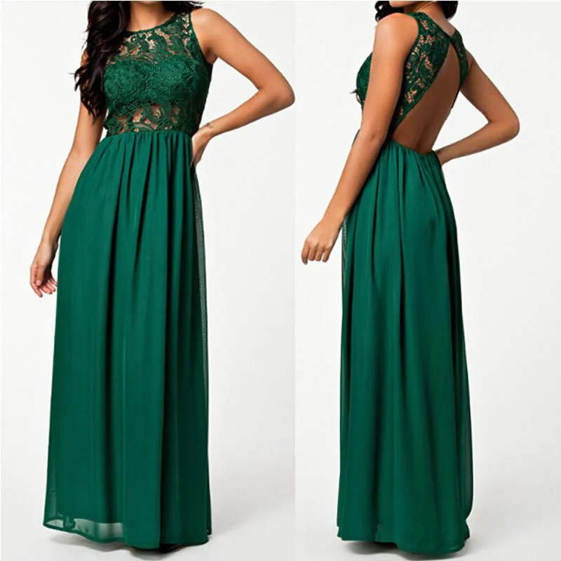 Instant Discount Lace Splicing Chiffon Long Sleeveless Backless Party Dress