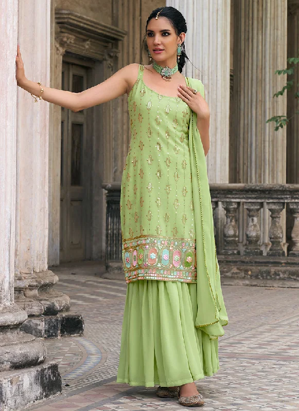 Bargain Prices Green Multi Embroidery Designer Sharara Suit