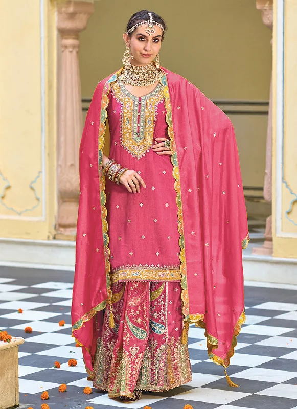 Deep Discounts Rani Pink Multi Embroidery Festive Lehenga Kurti