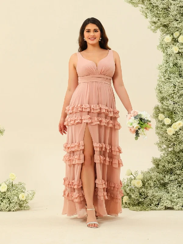 Customer Appreciation Sale A-Line/Princess Floor-Length Sleeveless Plus Size Bridesmaid Dresses With Ruffles Customer Appreciation Sale A-Line/Princess Floor-Length Sleeveless Plus Size Bridesmaid Dresses With Ruffles