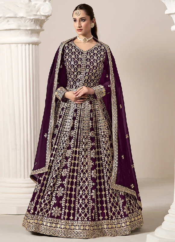 Special Discount Deep Purple Embroidery Georgette Anarkali Suit
