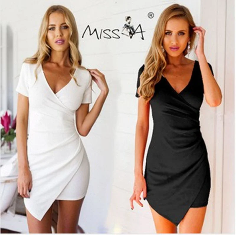 Limited Time V-neck Short Sleeves Irregular Sexy Short Dress
