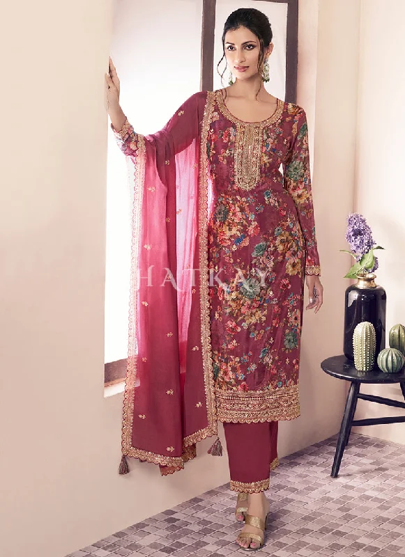 Special Discount Rich Pink Printed Pakistani Suit