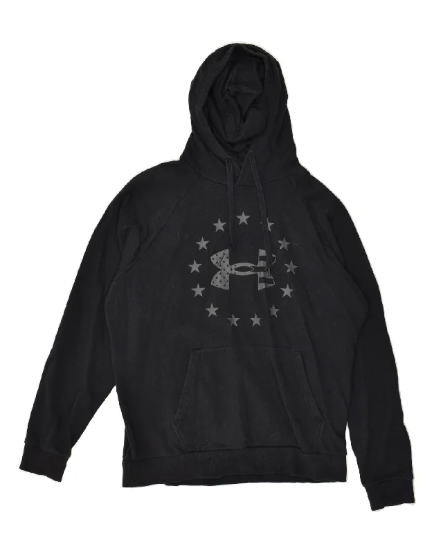 UNDER ARMOUR Womens Graphic Hoodie Jumper UK 16 Large Black Cotton