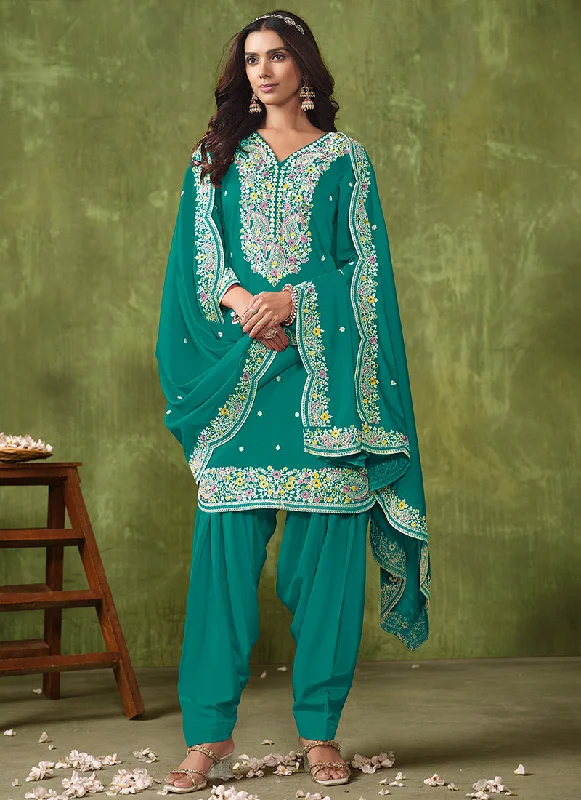 Price Reduction Turquoise Multi Embroidered Punjabi Suit