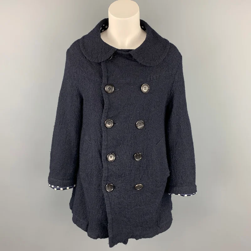 COMME des GARCONS TRICOT Size S Navy Wool Double Breasted Coat