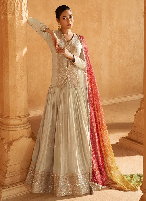 Limited Quantity Ivory Beige Golden Embroidery Designer Lehenga Kurti