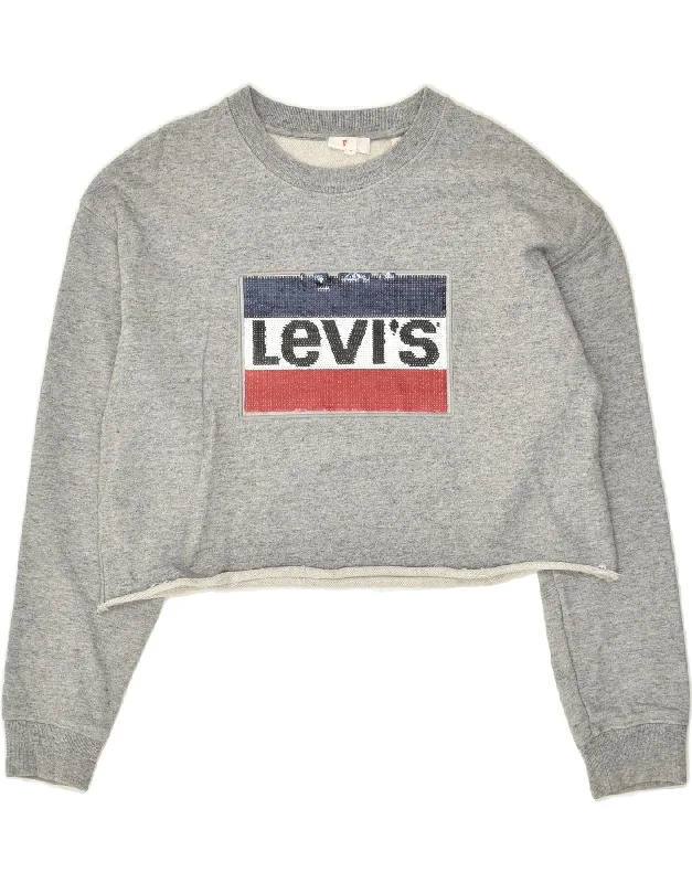 LEVI'S Womens Crop Sweatshirt Jumper UK 6 XS Grey Cotton