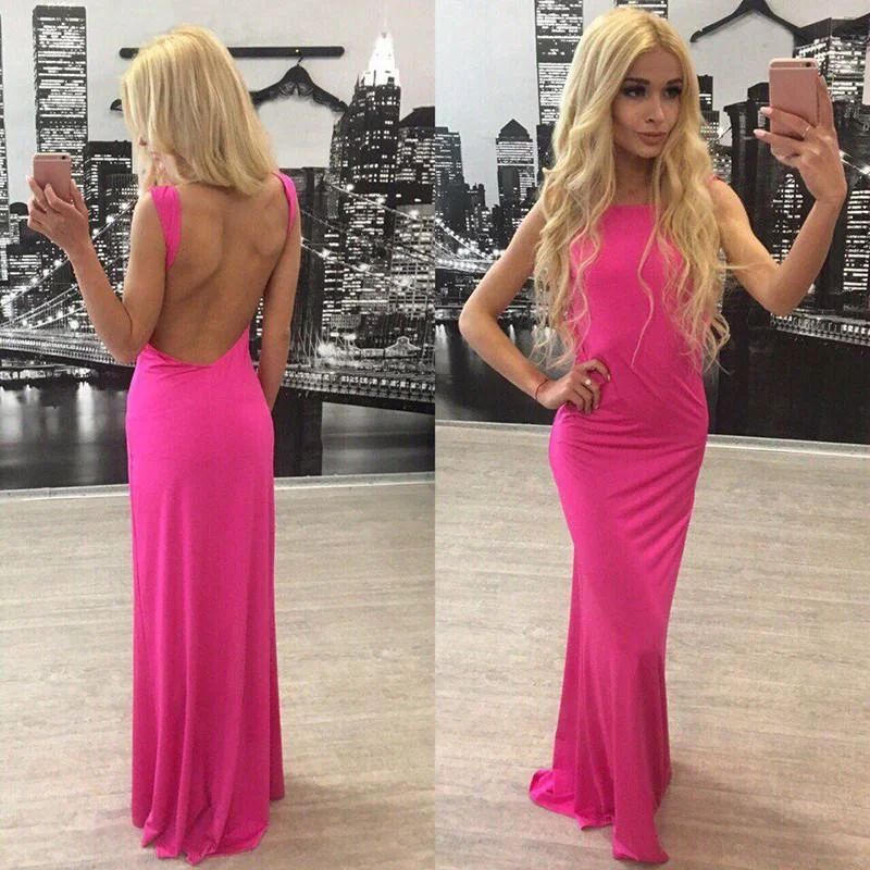 Shop and Save Pure Color Backless Sleeveless Long Dress