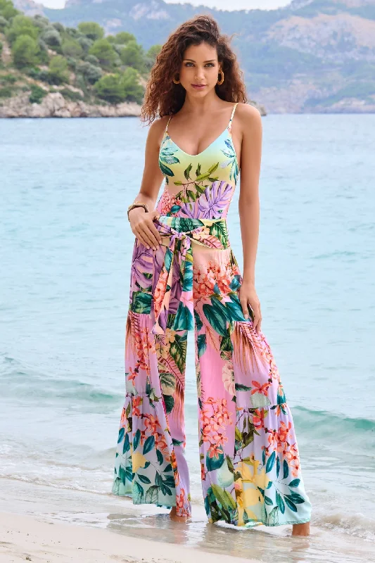 Exclusive Deal Floral Printed Cover Up Pant Lilac Multi