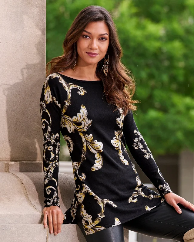 Early Access Status Boatneck Tunic Sweater Black White