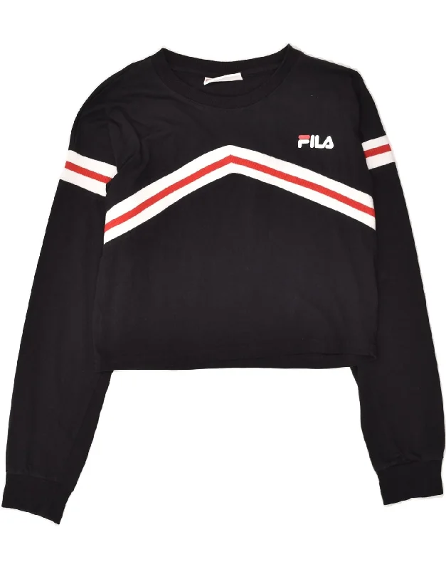 FILA Womens Graphic Crop Sweatshirt Jumper UK 14 Medium Black Cotton