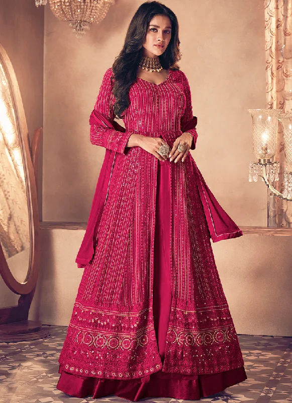 Year-End Sale Hot Pink Traditional Sequence Embroidered Wedding Anarkali Lehenga