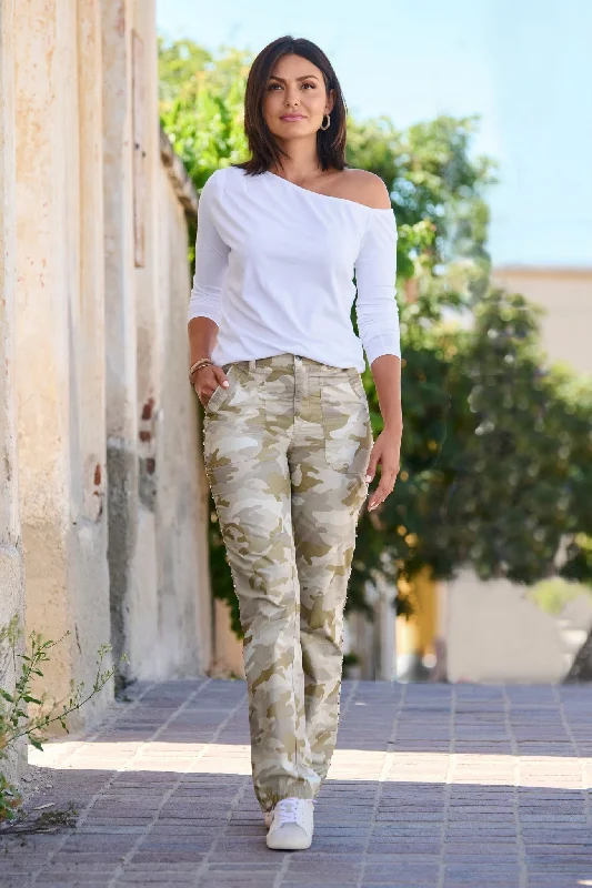 Best Seller Foil Camo Embellished Cargo Pant Camo Gold