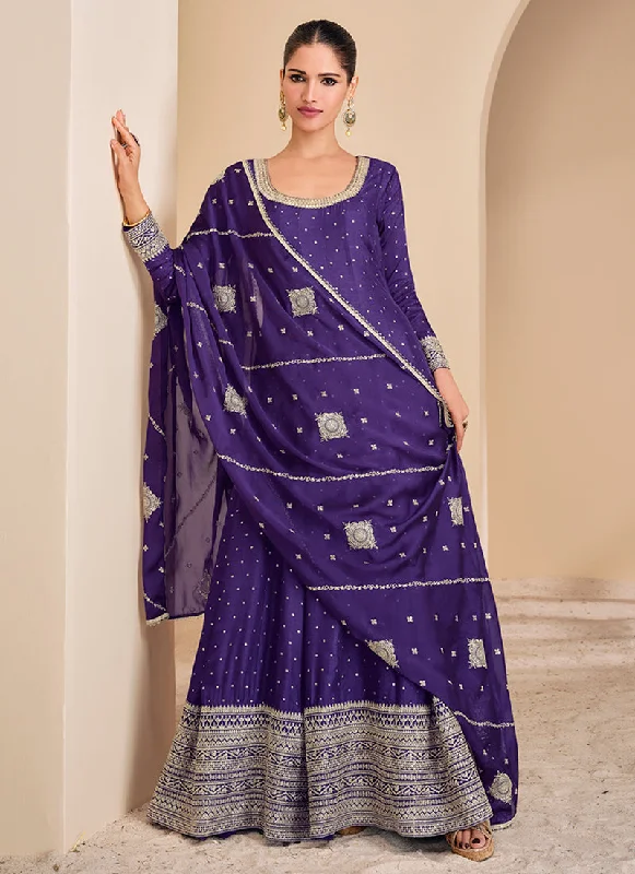 Savings Spectacular Indigo Blue Embroidery Silk Anarkali Suit
