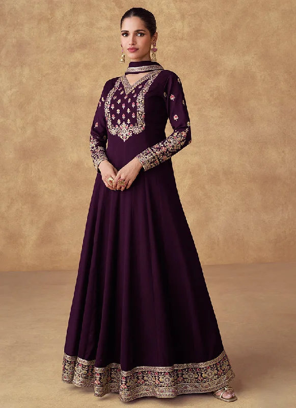 Special Savings Purple Multi Embroidery Designer Anarkali Suit
