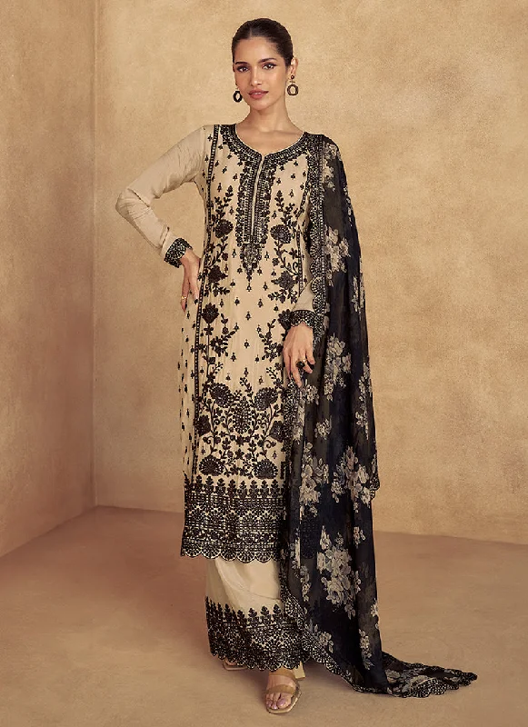 Price Cut Beige Thread Embroidery Traditional Palazzo Suit