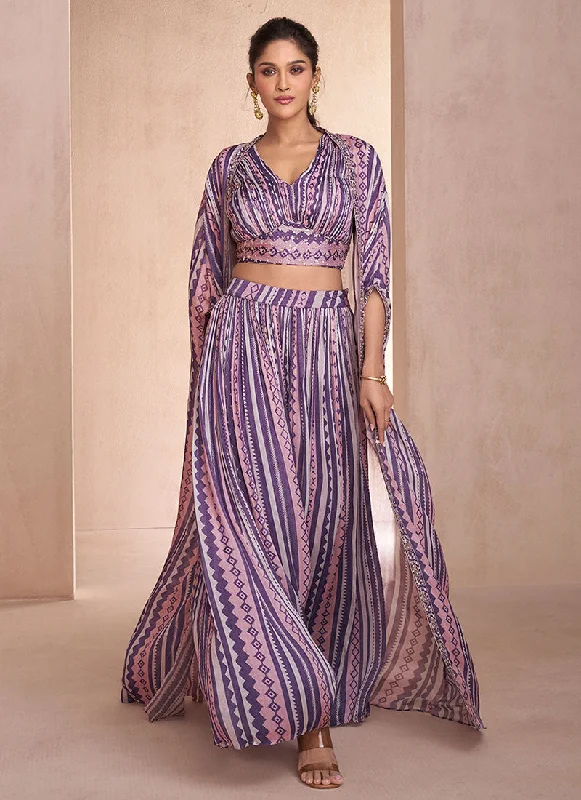 Major Savings Purple Sequence Embroidery Cape Style Palazzo