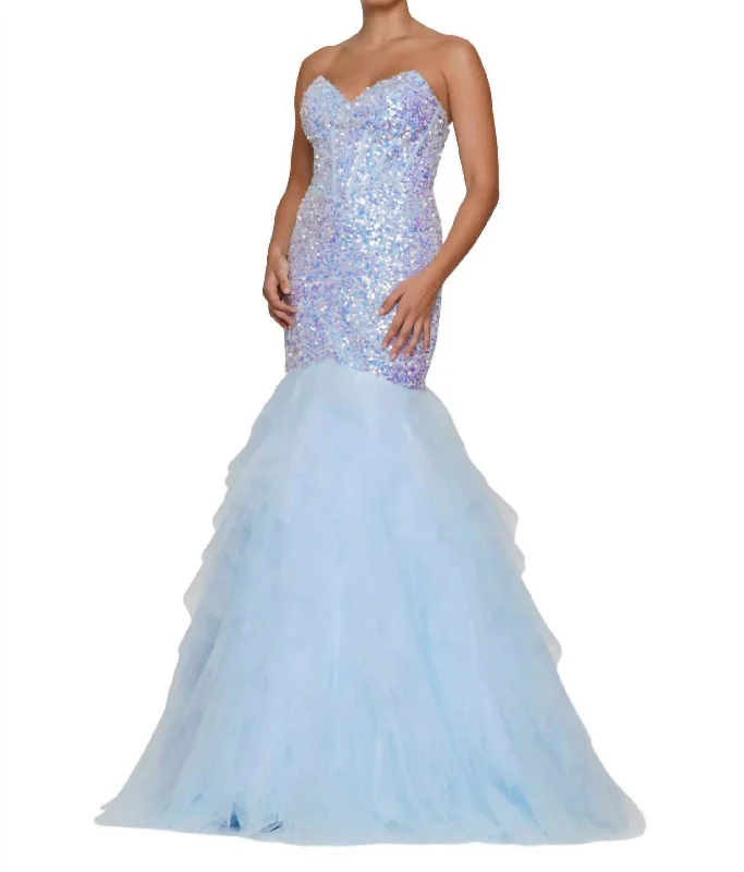 Midnight Sale Sequin Mermaid Prom Dress In Light Blue