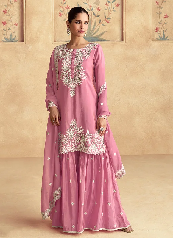 Value Deals Pink Designer Embroidery Gharara Suit