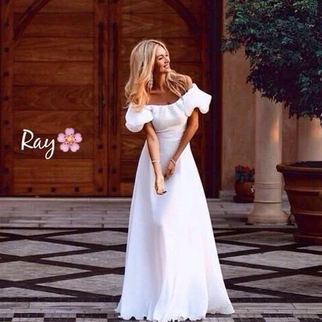 Deal Explosion Chiffon Off Shoulder Short Sleeve Pure Color Party Dress