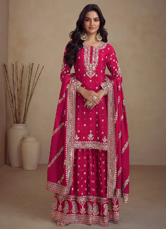 Extra Savings Magenta Embroidery Designer Sharara Suit