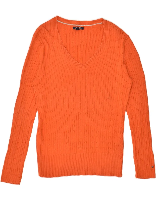 TOMMY HILFIGER Womens V-Neck Jumper Sweater UK 18 XL Orange Cotton