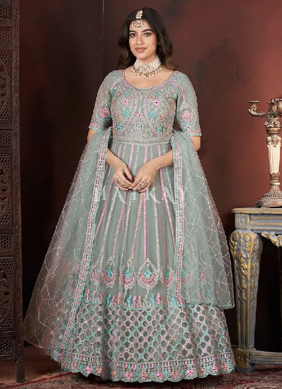 Markdown Madness Mint Green Multi Embroidery Anarkali