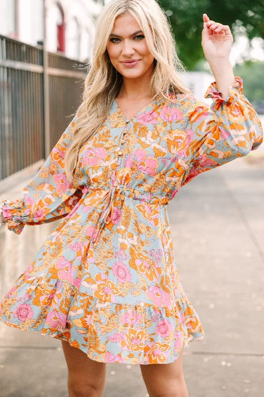 Special Savings It's About Time Sage Green Floral Dress