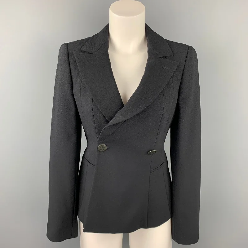 GIORGIO ARMANI Size 0 Black Wool Double Breasted Peak Lapel Jacket