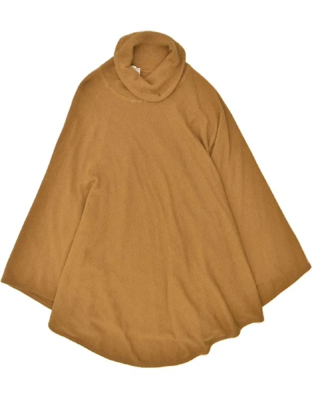 VINTAGE Womens Poncho Jumper One Size Beige Wool