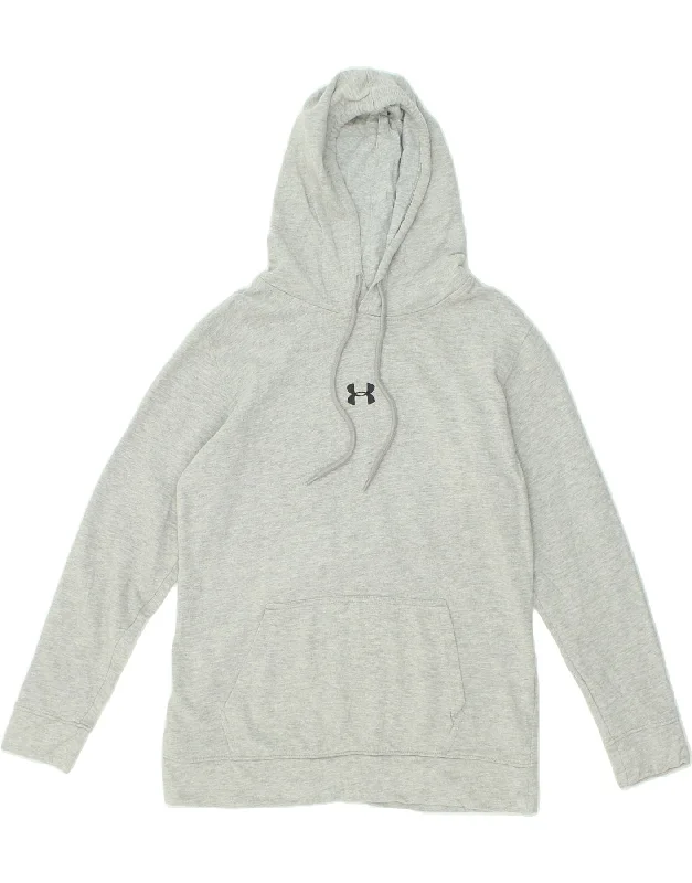 UNDER ARMOUR Womens Graphic Hoodie Jumper UK 14 Large Grey Cotton