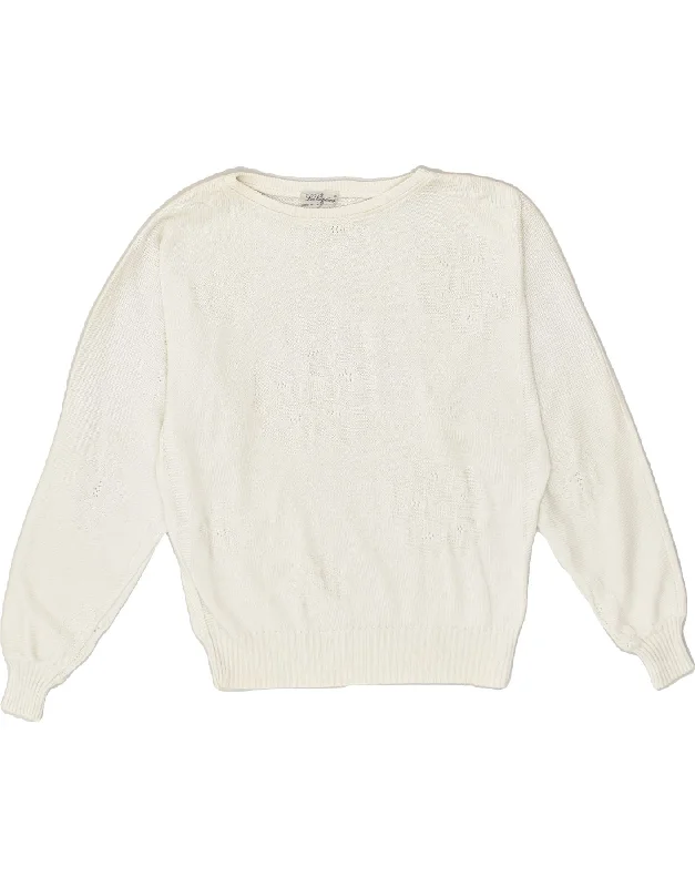 LES COPAINS Womens Batwing Boat Neck Jumper Sweater UK 14 Medium White