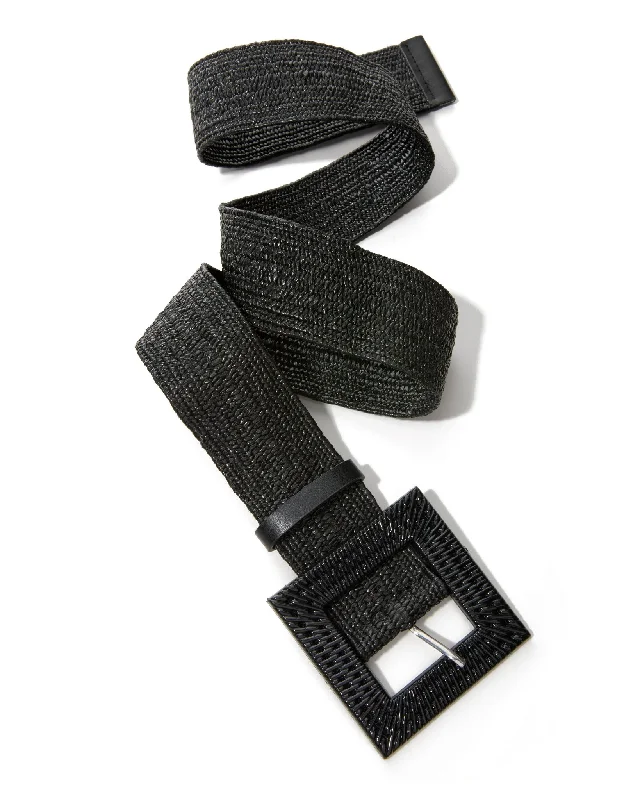 Price Drop Alert Raffia Woven Stretch Belt Black