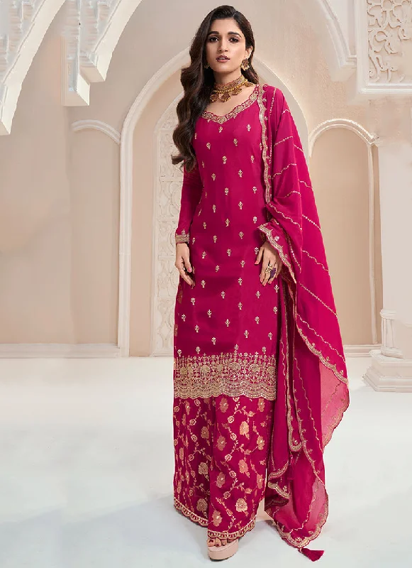 Year-End Sale Magenta Traditional Embroidered Festive Palazzo Suit