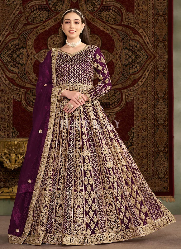 Exclusive Savings Deep Purple Embroidered Traditional Anarkali Suit