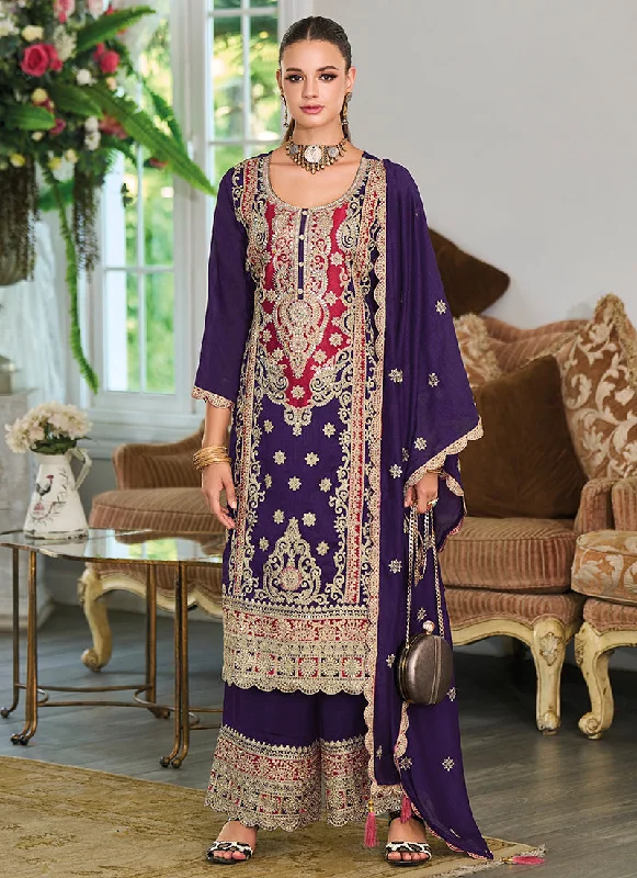 Super Savings Purple Multicolored Embroidery Pakistani Suit