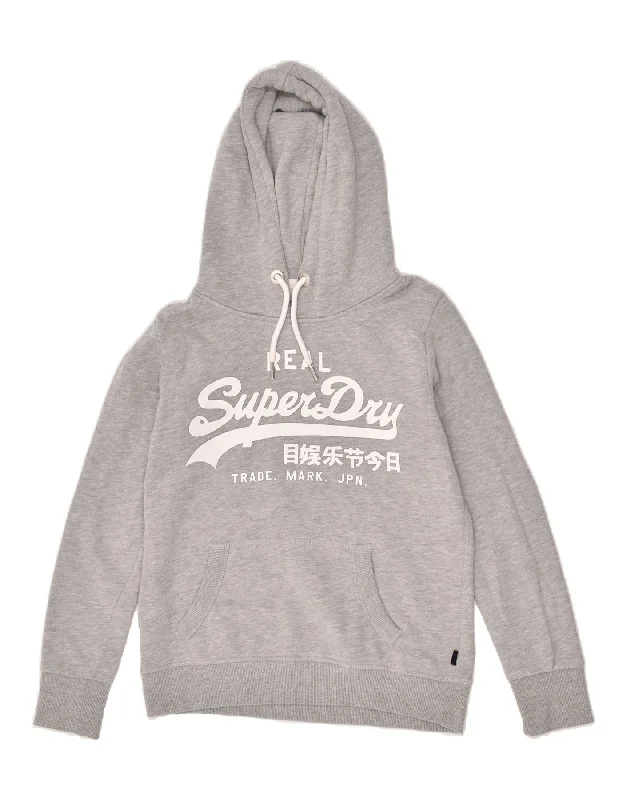 SUPERDRY Womens Graphic Hoodie Jumper UK 10 Small Grey Cotton